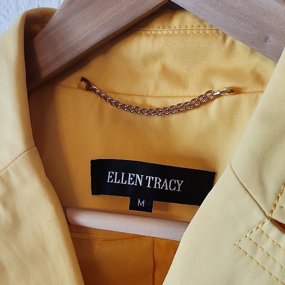 Ellen Tracy Yellow Belted Women's Lined Lightweight Jacket Button Closure Size M - Picture 2 of 10